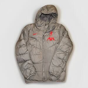 Nike Liverpool FC AXA Down Puffer Jacket Gray Red Logo Small